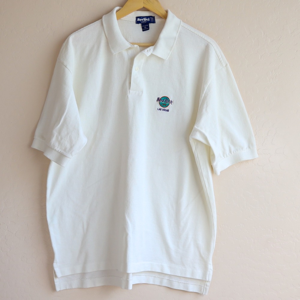 Vintage Hard Rock Cafe Las Vegas Classic Polo Shirt XL‎ White 90s Made in USA